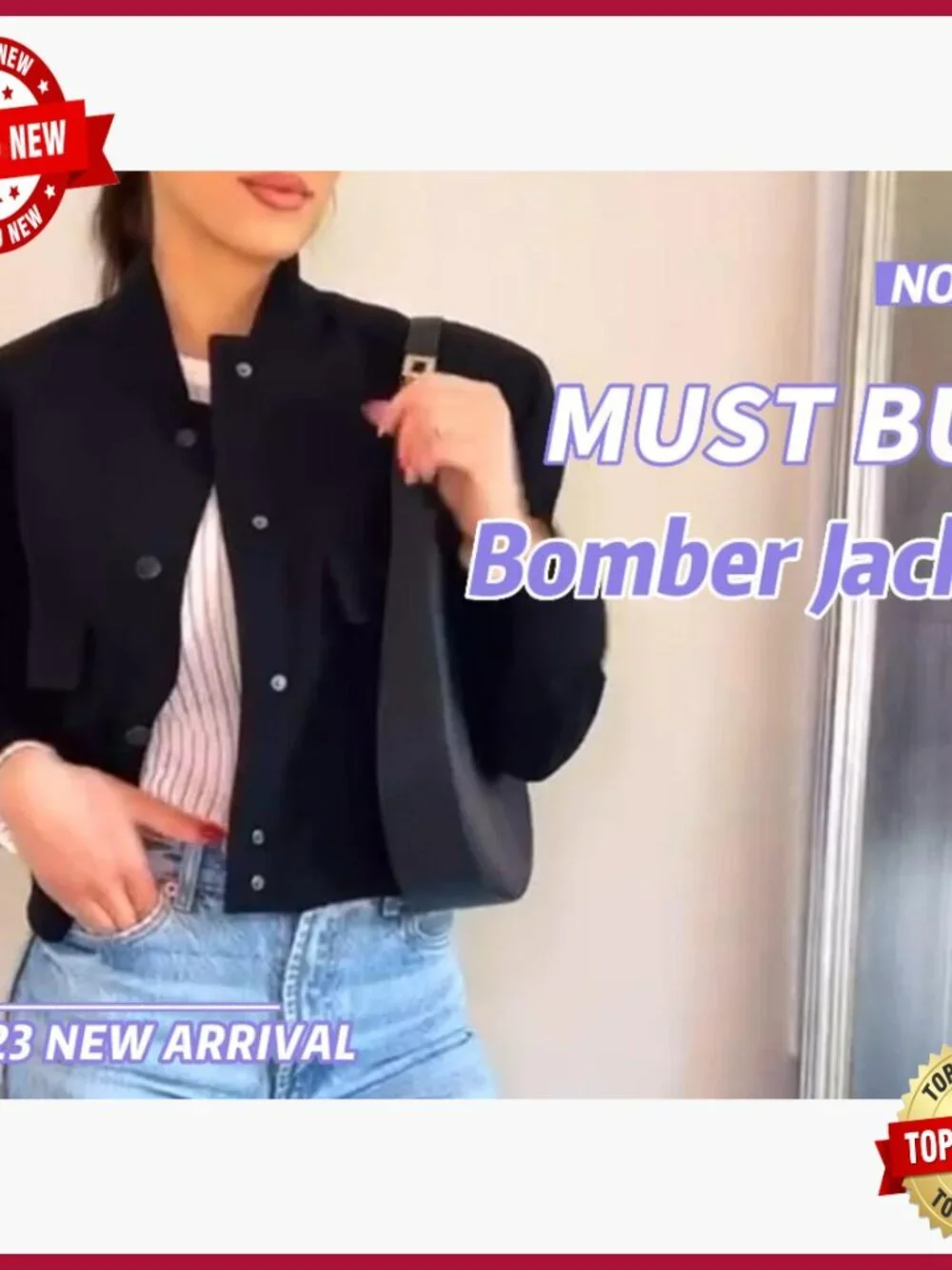 Cropped Bomber Jacket Button Down Varsity Shacket with Pockets